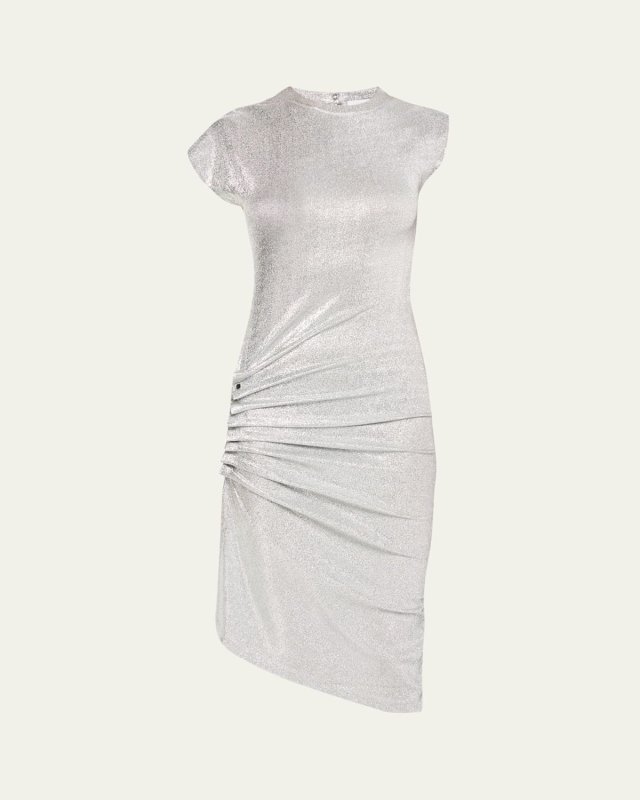 Draped Asymmetric Side Snap Midi Dress